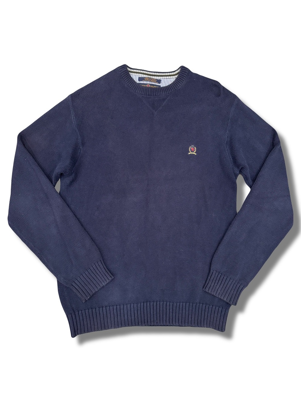 Tommy Hilfiger Men's Navy Cotton Crew Neck
Pullover Knit Sweater Logo M